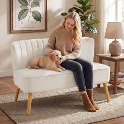 Kaksipaikkainen retrosohva puujaloin 117x56,5x77 cm cremevalkoinen