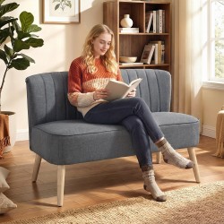 2 hengen sohva olohuoneeseen, puurunko, kangas pellavapinnalla, 117 cm, harmaa