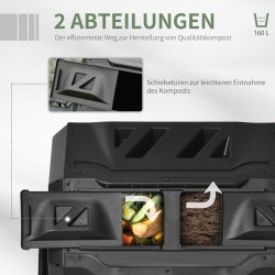 Pyörivä kompostori puutarhaan, 2-osainen teräs–muovi rakenne, 160 l, 71 x 64 x 96 cm, musta