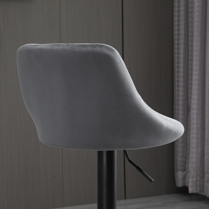 Baarituoli 2 kpl, säädettävä ja kääntyvä, samettimainen verhoilu, selkänojalla, teräsjalka, tummanharmaa