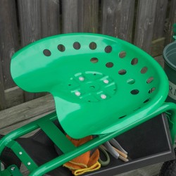 Puutarhavaunu istuimella ja työkalukorilla, säädettävä 46–59 cm, 150 kg, metalli, vihreä