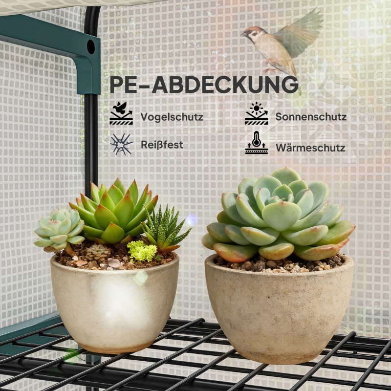 Muovikasvihuone neljällä hyllytasolla 70 x 50 x 160 cm valkoinen-harmaa