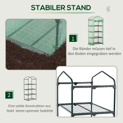 Minikasvihuone kalvolla ja 4 hyllyllä 70 x 50 x 160 cm tummanvihreä
