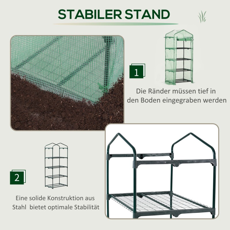 Minikasvihuone kalvolla ja 4 hyllyllä 70 x 50 x 160 cm tummanvihreä