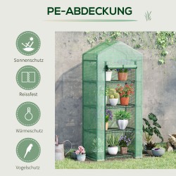 Minikasvihuone kalvolla ja 4 hyllyllä 70 x 50 x 160 cm tummanvihreä