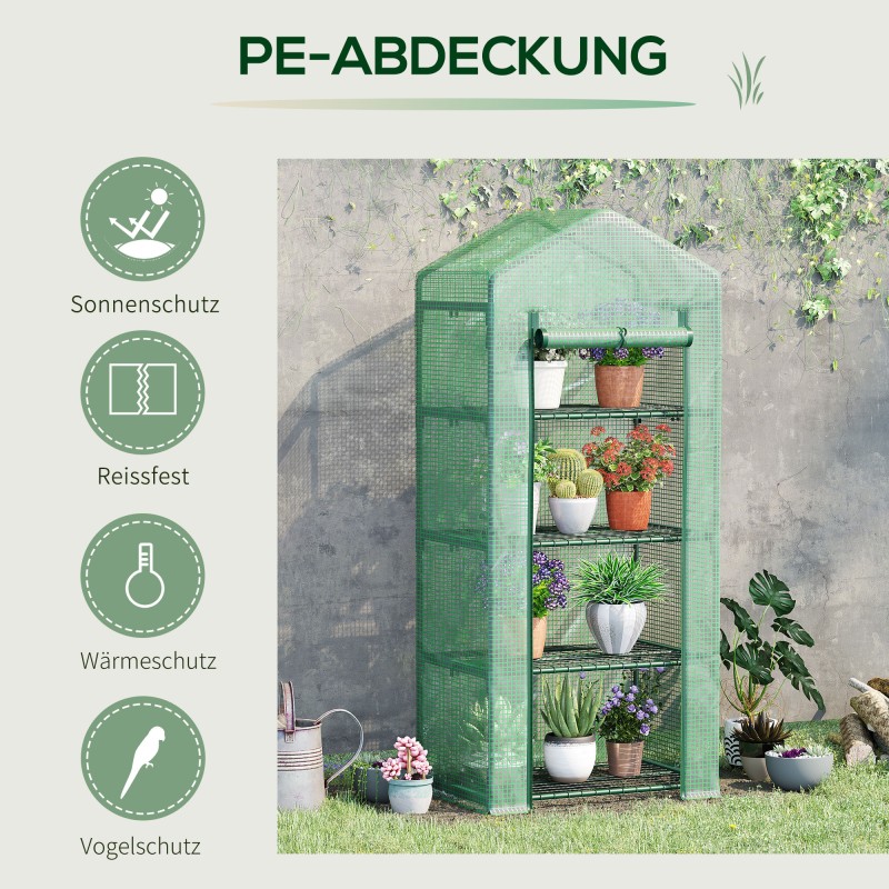 Minikasvihuone kalvolla ja 4 hyllyllä 70 x 50 x 160 cm tummanvihreä