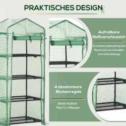 Minikasvihuone kalvolla ja 4 hyllyllä 70 x 50 x 160 cm tummanvihreä