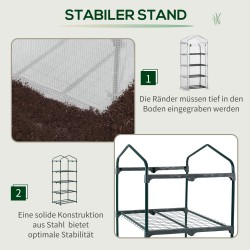 Muovikasvihuone 4 hyllyllä, teräsrunko, 70 x 50 x 160 cm, valkoinen