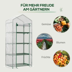 Muovikasvihuone 4 hyllyllä, teräsrunko, 70 x 50 x 160 cm, valkoinen