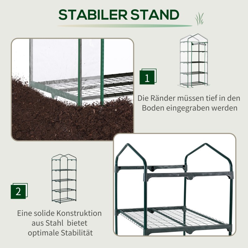 Muovikasvihuone 4 hyllyä 70 x 50 x 160 cm läpinäkyvä/vihreä