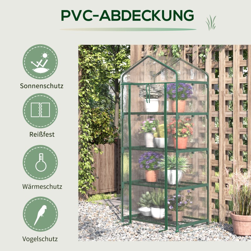 Muovikasvihuone 4 hyllyä 70 x 50 x 160 cm läpinäkyvä/vihreä