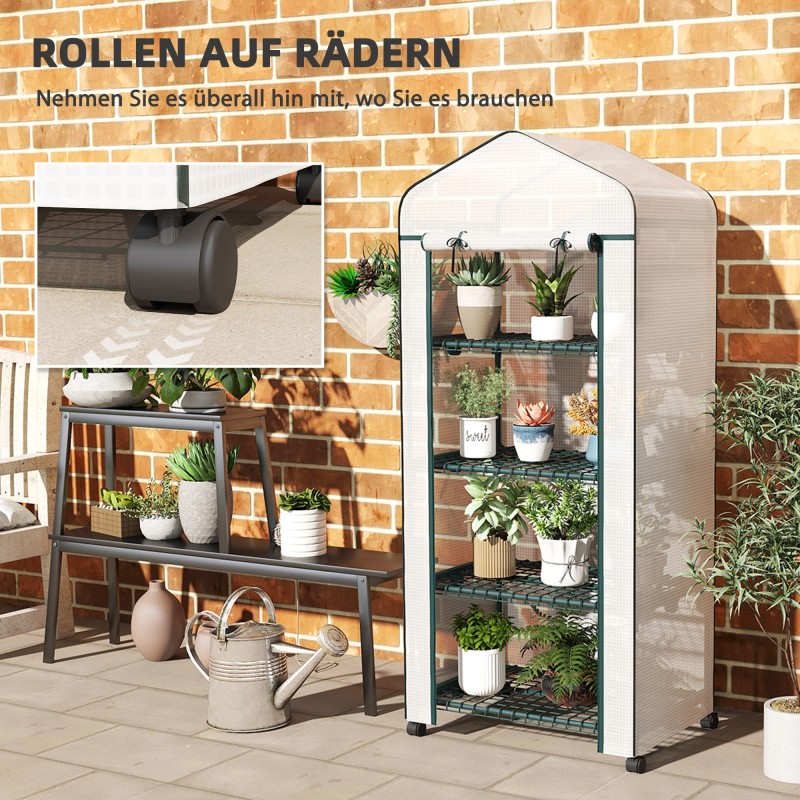 Muovikasvihuone 4 hyllyllä 69 x 50 x 165 cm valkoinen