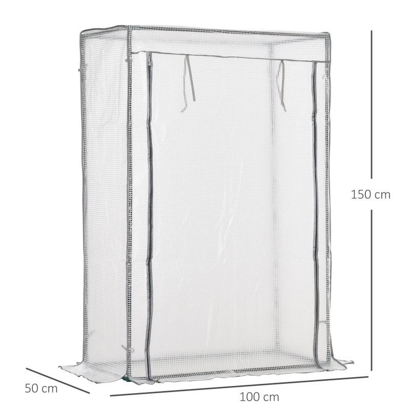 Kasviteltta parvekkeelle teräsrungolla ja PE-muovipäällysteellä 100 x 50 x 150 cm valkoinen