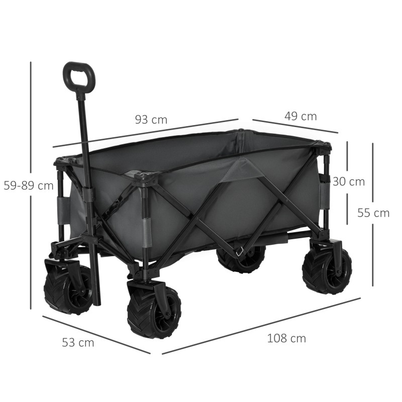 Taitettava kuljetusvaunu puutarhaan ja rannalle metalli/Oxford 108 x 55 x 59–89 cm 70 kg tummanharmaa