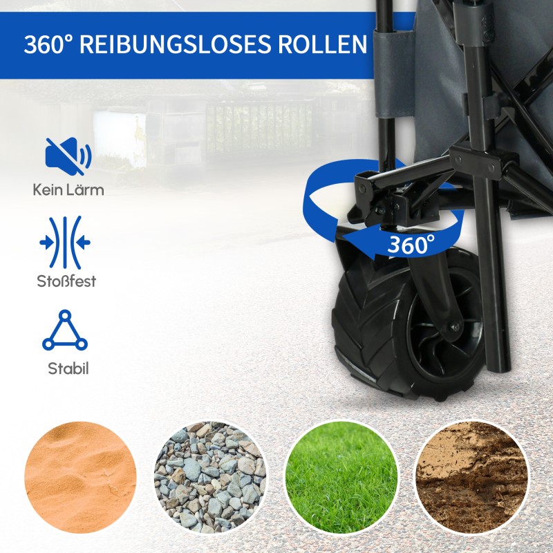 Taitettava kuljetusvaunu puutarhaan ja rannalle metalli/Oxford 108 x 55 x 59–89 cm 70 kg tummanharmaa