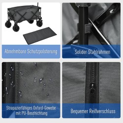 Taitettava kuljetusvaunu puutarhaan ja rannalle metalli/Oxford 108 x 55 x 59–89 cm 70 kg tummanharmaa