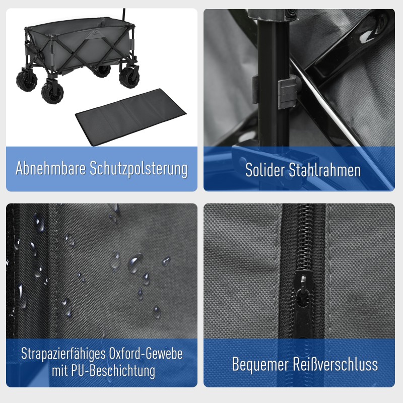 Taitettava kuljetusvaunu puutarhaan ja rannalle metalli/Oxford 108 x 55 x 59–89 cm 70 kg tummanharmaa