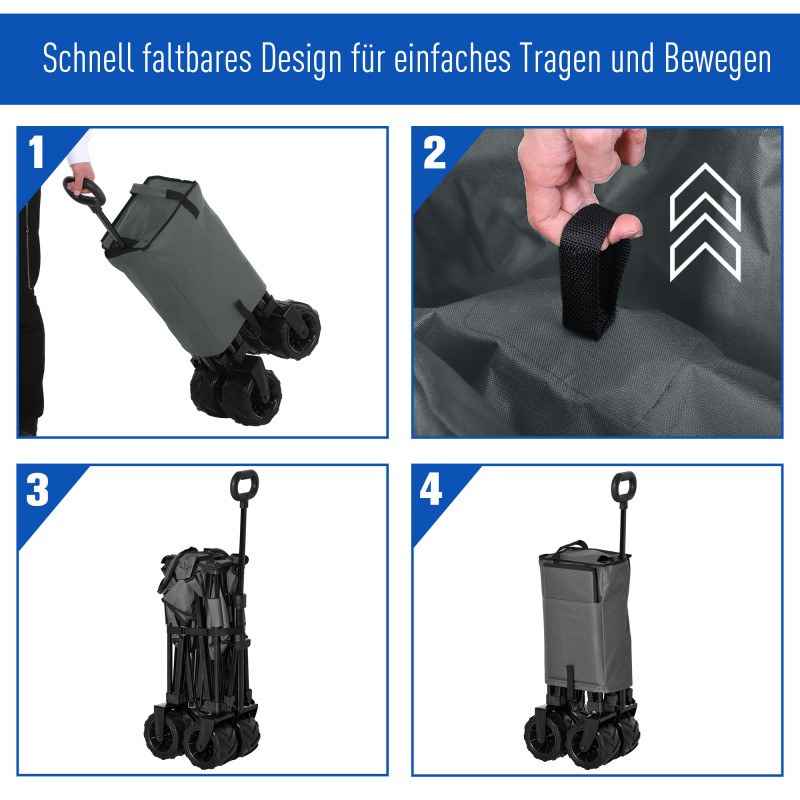 Taitettava kuljetusvaunu puutarhaan ja rannalle metalli/Oxford 108 x 55 x 59–89 cm 70 kg tummanharmaa