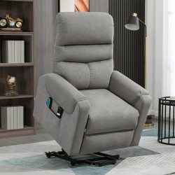 Sähkökäyttöinen lepotuoli nostomekanismilla, hieronta- ja lämpötoiminto, polyesteri, tummanharmaa