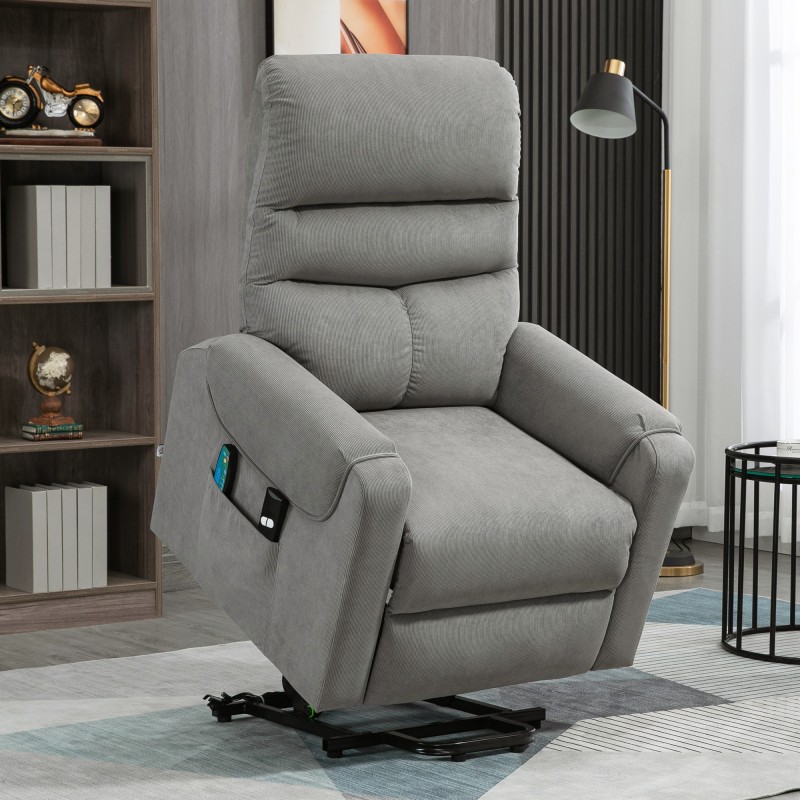 Sähkökäyttöinen lepotuoli nostomekanismilla, hieronta- ja lämpötoiminto, polyesteri, tummanharmaa