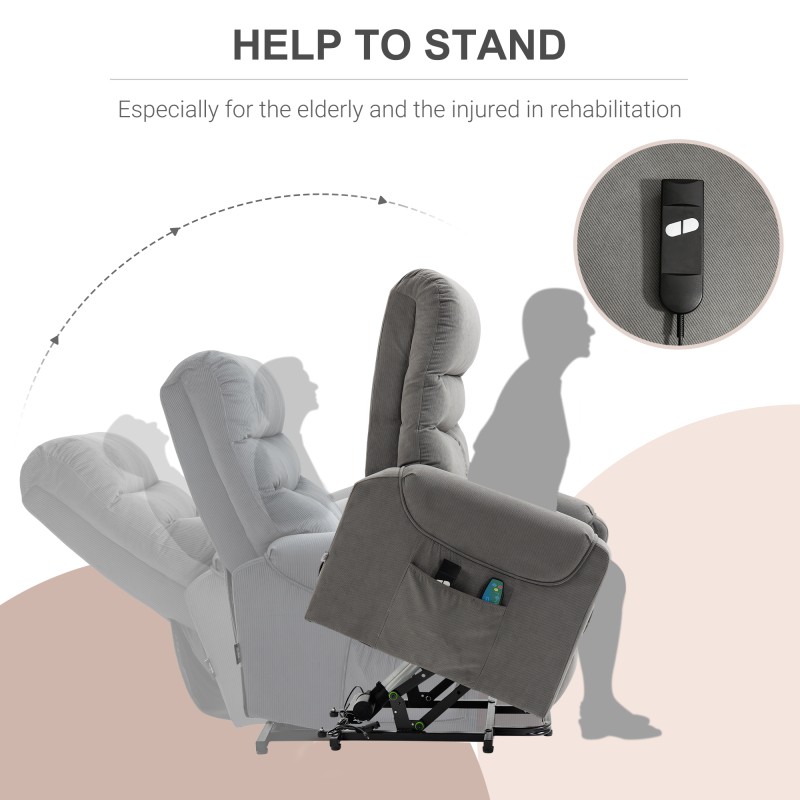 Sähkökäyttöinen lepotuoli nostomekanismilla, hieronta- ja lämpötoiminto, polyesteri, tummanharmaa