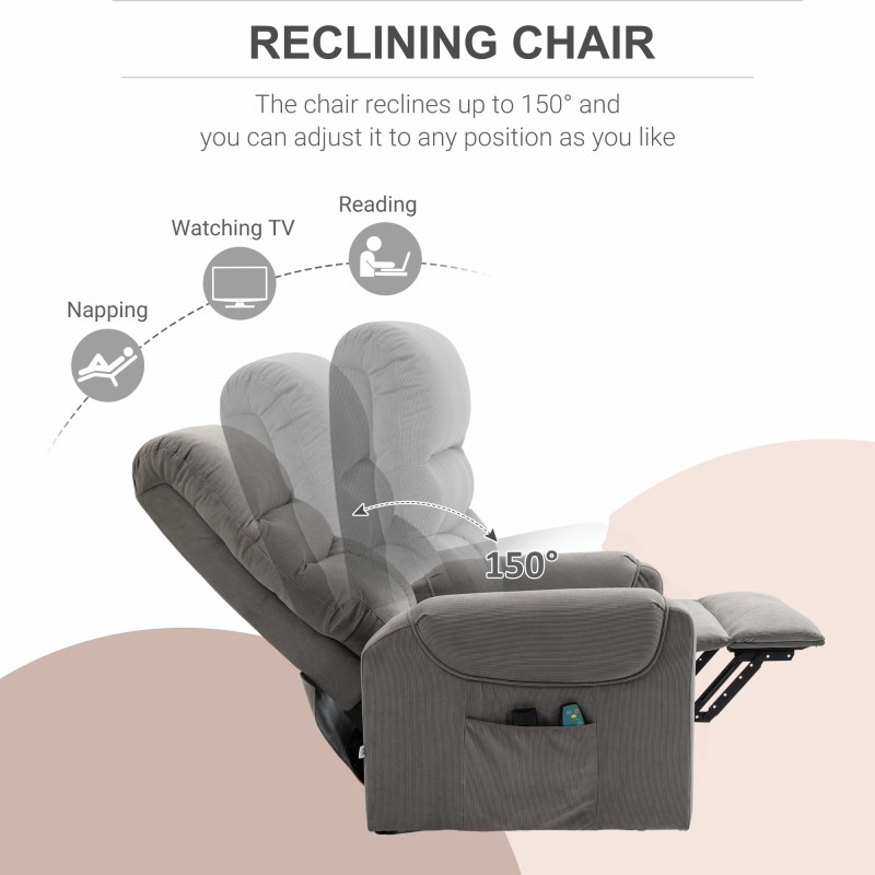 Sähkökäyttöinen lepotuoli nostomekanismilla, hieronta- ja lämpötoiminto, polyesteri, tummanharmaa