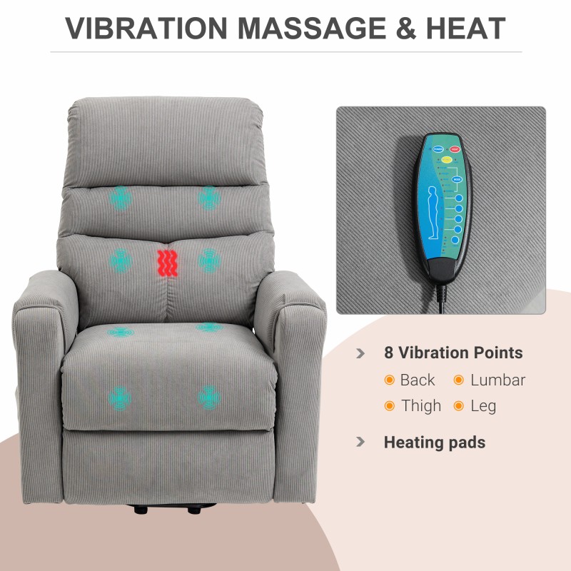 Sähkökäyttöinen lepotuoli nostomekanismilla, hieronta- ja lämpötoiminto, polyesteri, tummanharmaa