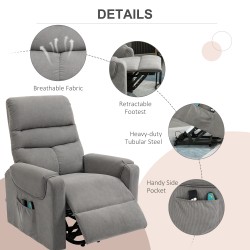 Sähkökäyttöinen lepotuoli nostomekanismilla, hieronta- ja lämpötoiminto, polyesteri, tummanharmaa