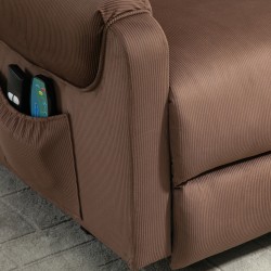 Sähköinen lepotuoli seisomaannousuavustimella, hieronta- ja lämpötoiminto, polyesterikangas, ruskea