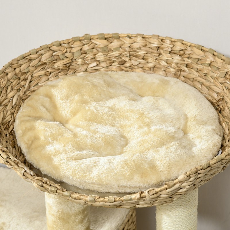 Kissan kiipeilypuu ja raapimapuu, monitasoinen, sisalipylväät, 60 x 40 x 98 cm, luonnonruskea/beige