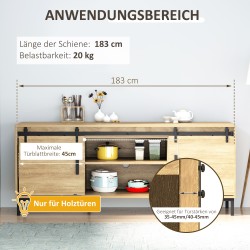 Liukuovikiskosarja kaksiosaiselle puuovelle, hiiliteräs 183 cm, musta, täydellinen asennuspakkaus