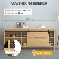 Liukuovikiskosarja puuovelle 200 cm, hiiliteräs, musta, täydellinen asennussetti