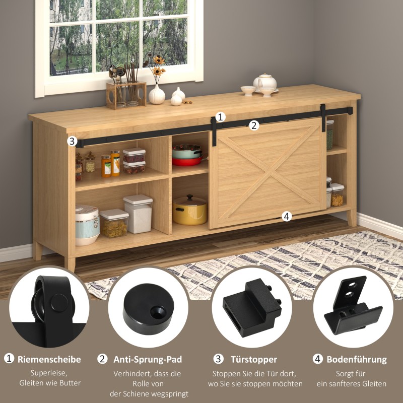 Liukuovikiskosarja puuovelle 200 cm, hiiliteräs, musta, täydellinen asennussetti