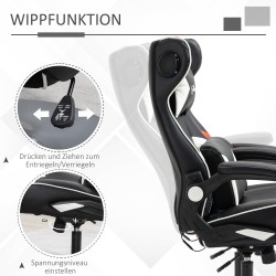 Pelituoli integroiduilla Bluetooth‑kaiuttimilla, keinonahka, säädettävä, 69 x 73 x 112–118 cm, musta‑valkoinen