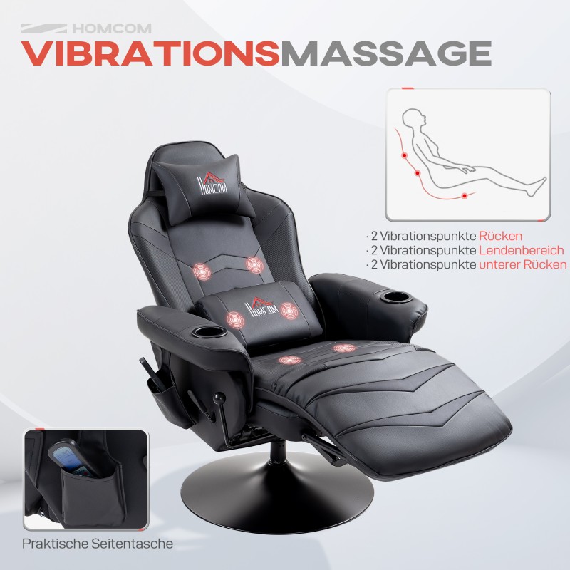 Pelituoli hierontatoiminnolla, kallistettava selkänoja ja jalkatuki, keinonahka, teräsrunko, musta