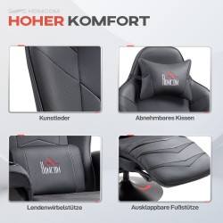 Pelituoli hierontatoiminnolla, kallistettava selkänoja ja jalkatuki, keinonahka, teräsrunko, musta