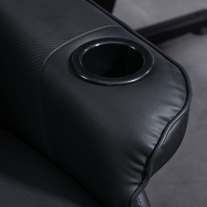 Pelituoli hierontatoiminnolla, kallistettava selkänoja ja jalkatuki, keinonahka, teräsrunko, musta