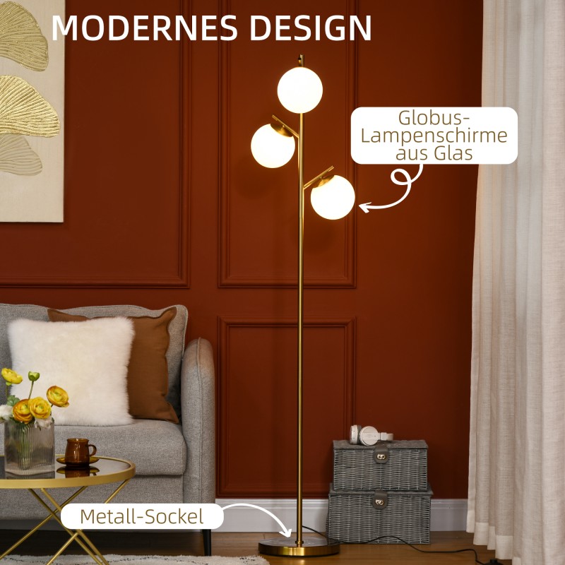 Lattiavalaisin retro-tyyliin, 3 lasikupua, metalli ja lasi, kulta-valkoinen