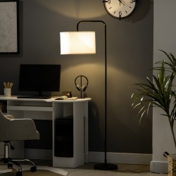 Lattiavalaisin jalkakytkimellä, teräs ja kangasvarjostin, E27, valkoinen/musta