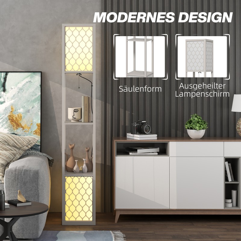 Lattiavalaisin kahdella hyllyllä, kangasvarjostin, 26 x 26 x 156 cm, musta/valkoinen