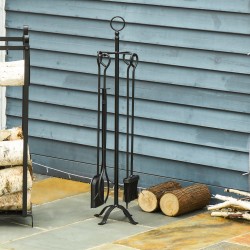 Takkavälineet sisä- ja ulkokäyttöön, 5-osainen metallinen setti telineellä, musta 20 x 20 x 82,5 cm