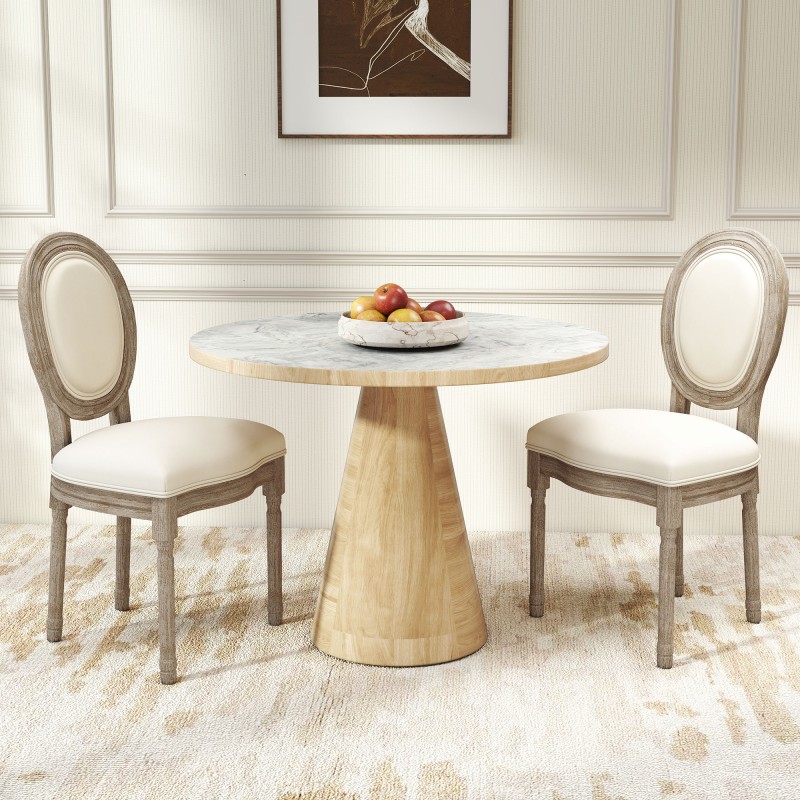 Ruokapöydän tuolit 2 kpl, pehmustetut selkänojalla, kumipuujalat, pellavamainen verhoilu, cremevalkoinen/natura