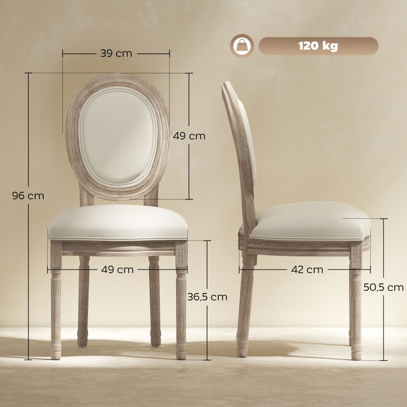 Ruokapöydän tuolit 2 kpl, pehmustetut selkänojalla, kumipuujalat, pellavamainen verhoilu, cremevalkoinen/natura