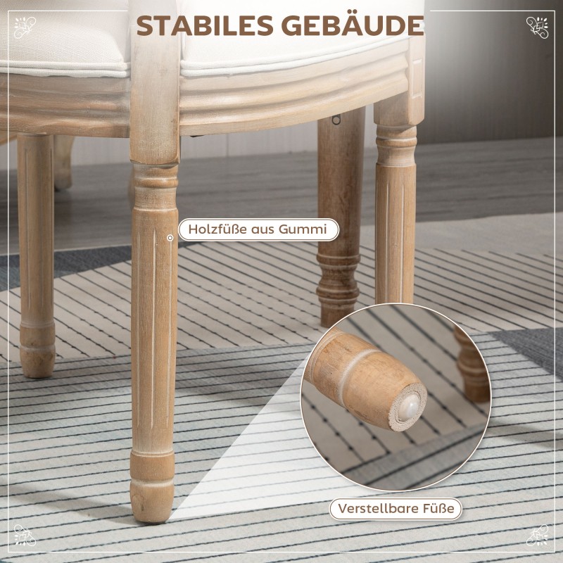 Ruokapöydän tuolit 2 kpl, pehmustetut selkänojalla, kumipuujalat, pellavamainen verhoilu, cremevalkoinen/natura