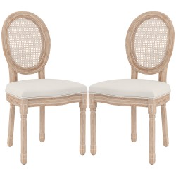 Ruokapöydän tuolit 2 kpl vintage tyyli rottinkiselkänoja kumipuu luonnonpuu creme