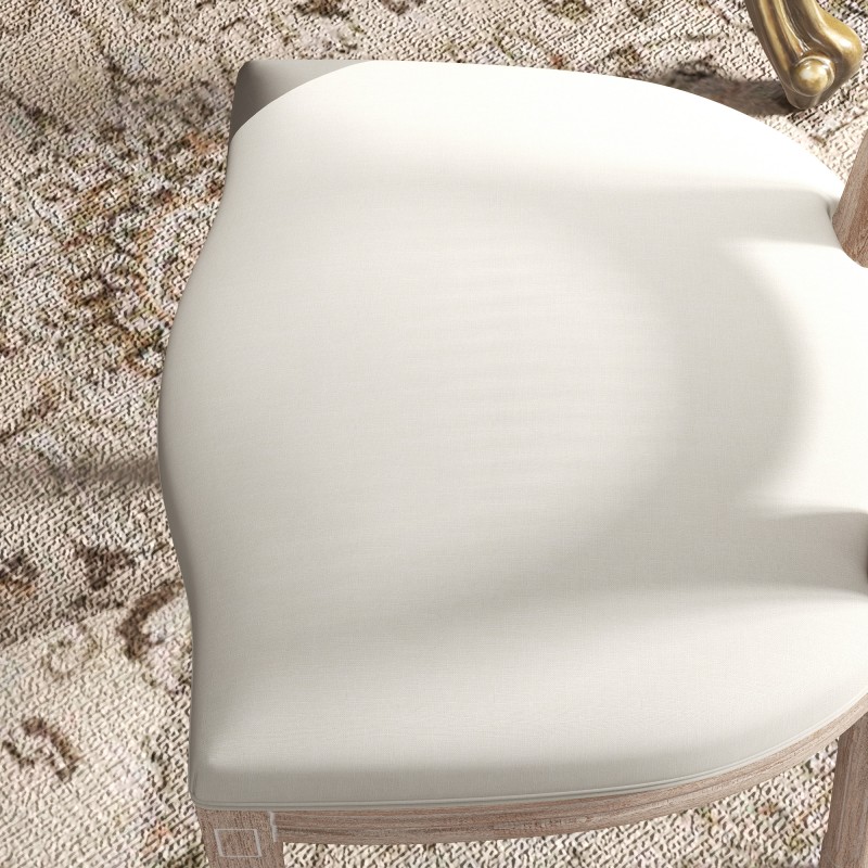 Ruokapöydän tuolit 2 kpl, vintage-tyyli, rottinkiselkänoja, kumipuu, luonnonpuu/creme