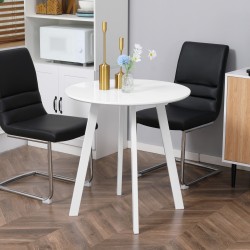 Pyöreä ruokapöytä 2 hengelle, MDF ja teräs, Ø72 x 75 cm, valkoinen korkeakiilto