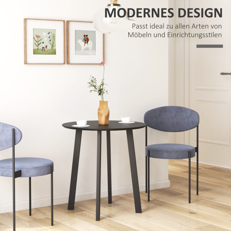 Ruokapöytä 2 hengelle, pyöreä MDF-pöytälevy, metallijalat, Ø72 x 75 cm, musta