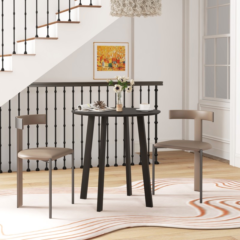 Ruokapöytä 2 hengelle, pyöreä MDF-pöytälevy, metallijalat, Ø72 x 75 cm, musta