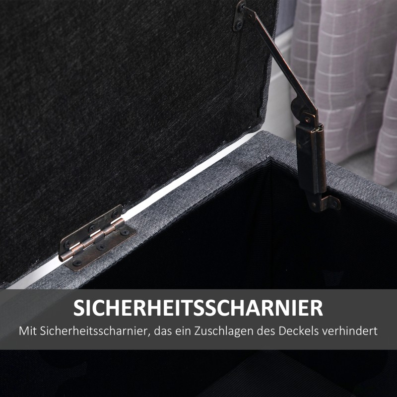 Säilytysrahi penkki puujaloin, pellavamainen polyesteri, 100 x 40 x 44 cm, tummanharmaa